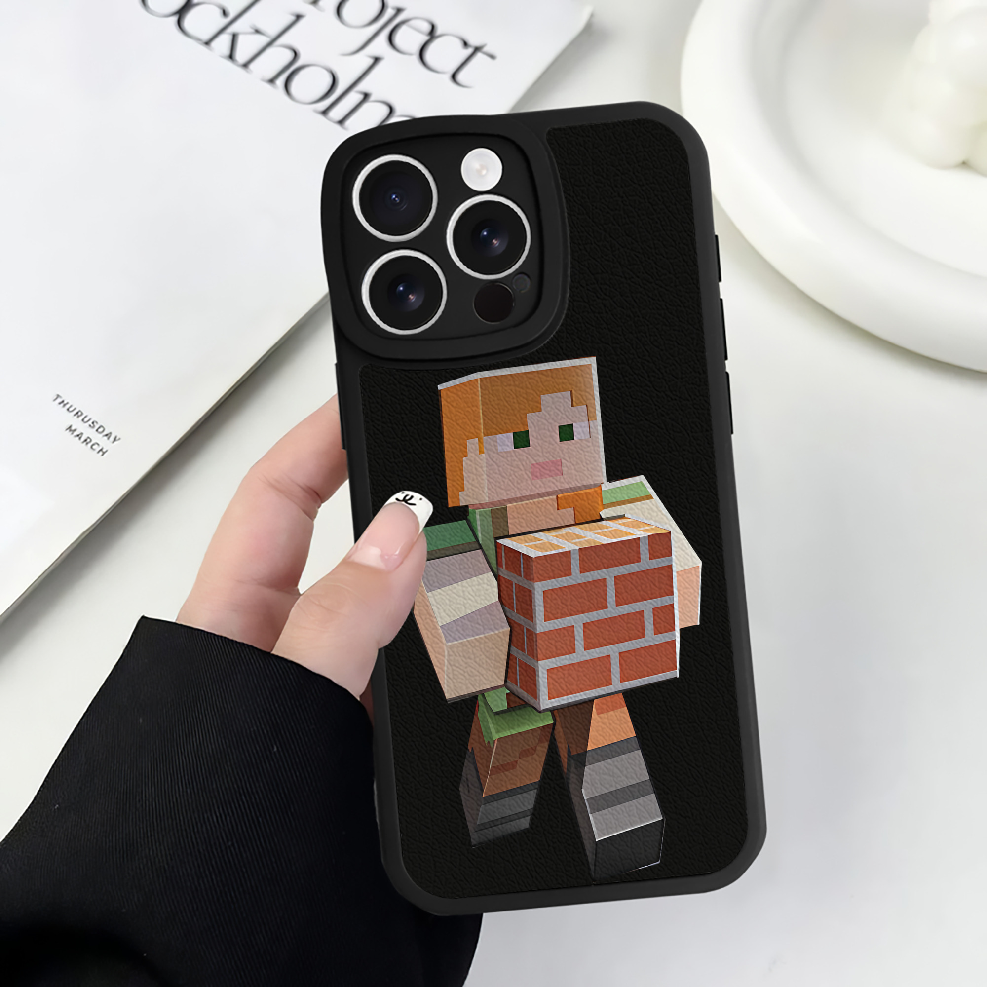 （画像用） マインクラフト ブロックの世界 Minecraft MC Block world 【iPhone 16シリーズ対応】シリコンスマホケース（レザー調） 材質：シリコン